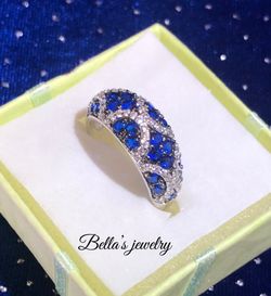 Blue spinel & cz ring .925