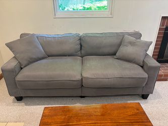 Gray Fabric Two-Cushion Sofa with Pillows