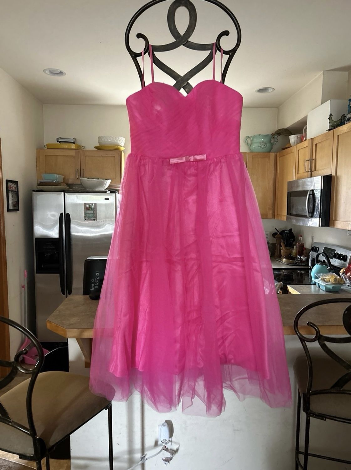 Hot Pink Tea Length Prom Dress