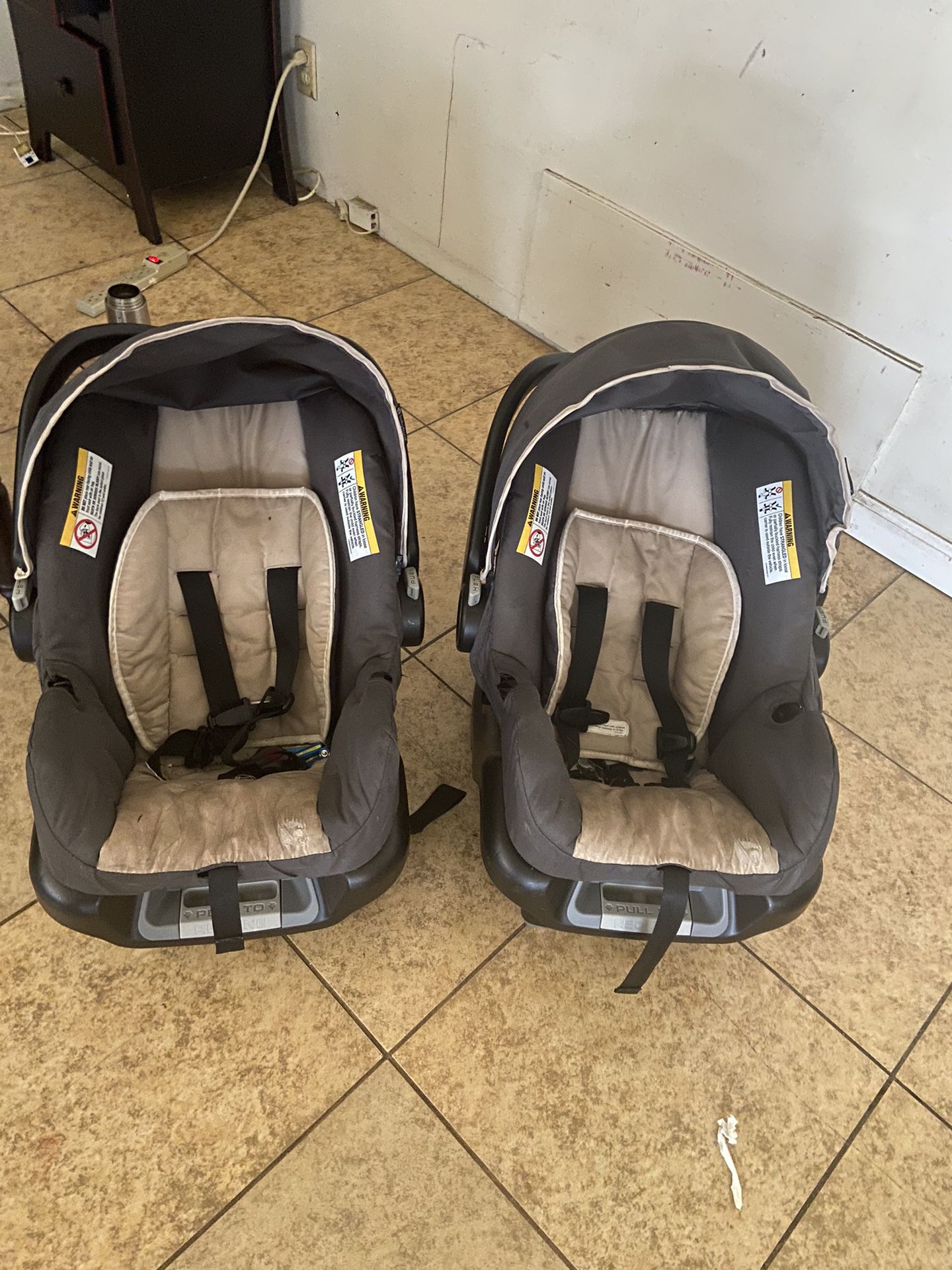 Double Stroller And Two Car Seats With Bases