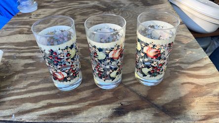 Set of 3 Floral Fruit Print Drinking Glasses