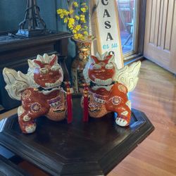 Pair of Kutani Yaki Foo Dogs