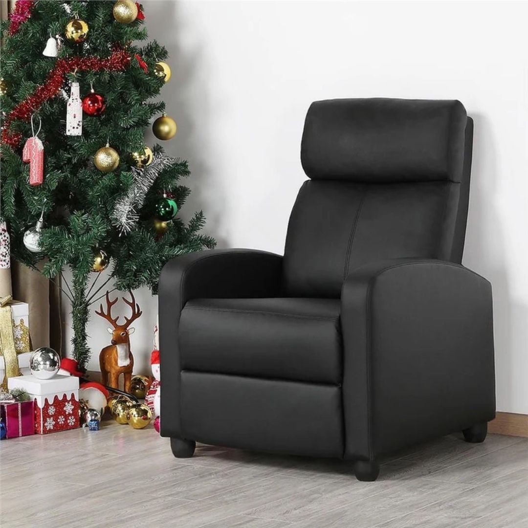 Recliner Arm chair Single Padded Seat PU Leather Sofa Lounge Home Living Room Theater Seating W/Adjustable Leg Rest and Reclining Functions