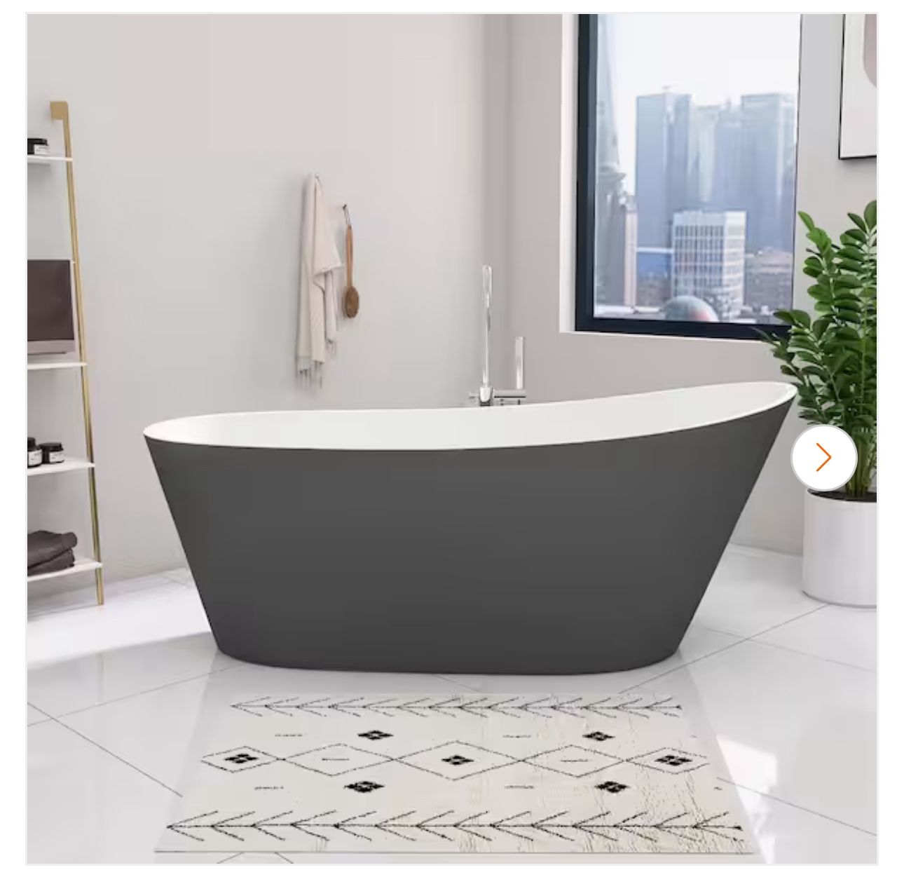 59 in. x 29 in. Freestanding Soaking Bathtub Free Standing Tub with Removable Drain Stand Alone Bath Tubs in Matte Gray
