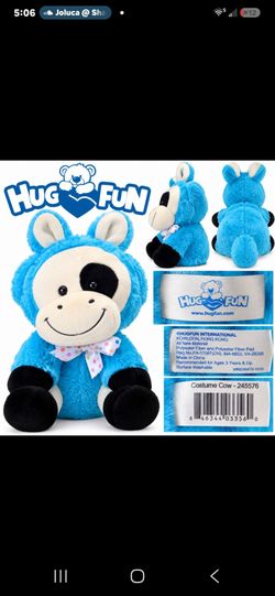 HugFun Costume Cow Blue Plush Stuffed Animal Black Eye Patch Polka Dot Bow