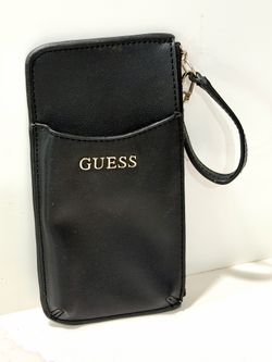 GUESS Black Zip Around Wristlet Wallet Phone Clutch Faux Leather Women’s