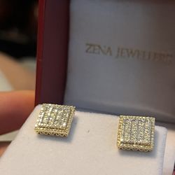 Mens Diamond Earrings Square 1/2 k Each One