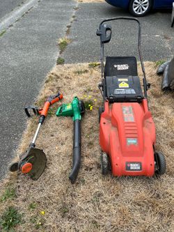Electric mower, weed eater and leaf blower.