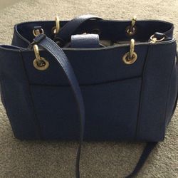 NEW LARGE BLUE ANTONIO MELANI LEATHER PURSE SHOULDER BAG TOTE WITH HANDLES STRAP & HANGTAG - BEAUTIFUL!