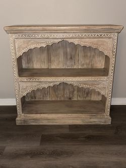 Solid Mango Wood Hand-Carved Console/Bookcase – Imported from India – 40″W