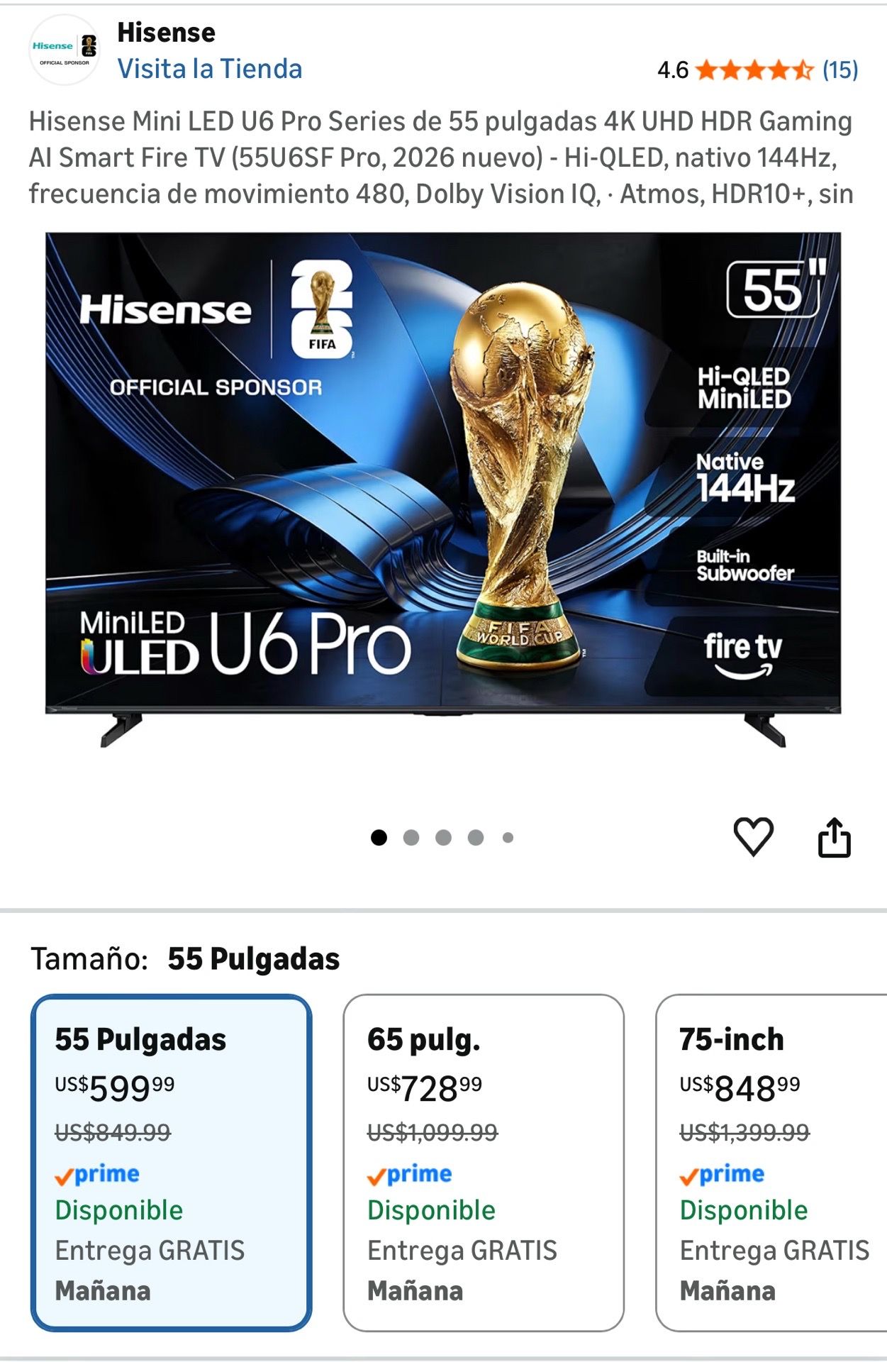 Hisense U6 Pro 55” Mini LED 4K 144Hz Smart TV – Gaming & Cine Premium