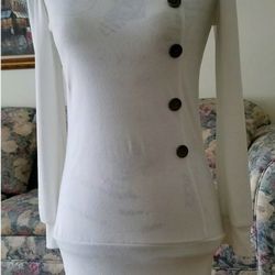 New White Button Accented Dress