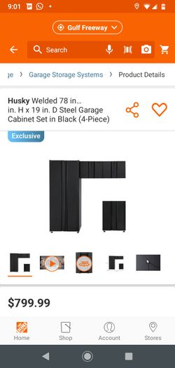 Husky Welded 78 in. W x 75 in. H x 19 in. D Steel Garage Cabinet Set in Black (4-Piece)