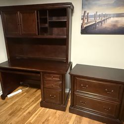 Wooden desk with hutch and printer stand