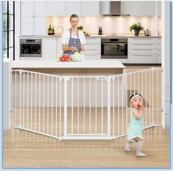 (Firm price)COMOMY 80" Extra Wide Baby Gate, Dog Gate for House Stairs Doorways Auto Close Pet Gate with Door Walk Through, 3 Metal Panels, Hardware M