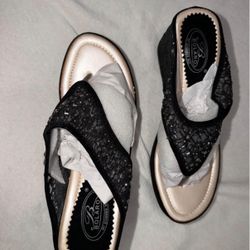 Black Lace & Rhinestone Wedge Sandal