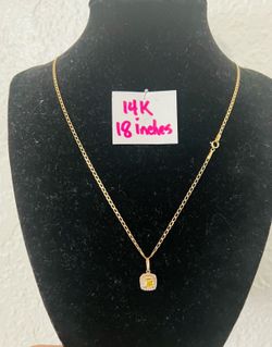 14K Solid Gold Chain and Pendant For Wedding 18 Inches Long