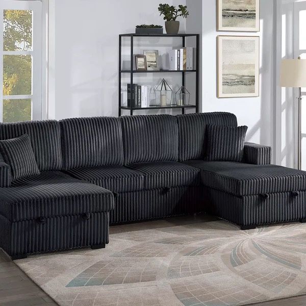 New Corduroy Sectional. 60x122x60. Brown / Grey. Free Delivery!