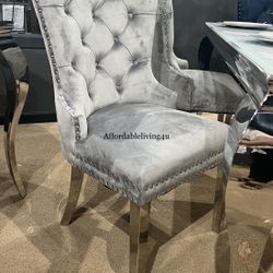 Grey Velvet Chairs W/ Metal Legs Set Of 2 Brand New In Box 