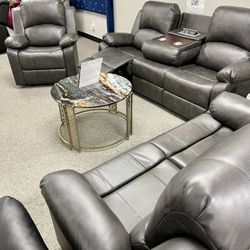 New 📦 3PC Bonded Leather Recliner Set, Sofa, Loveseat, Chair - Same Day Delivery. 
