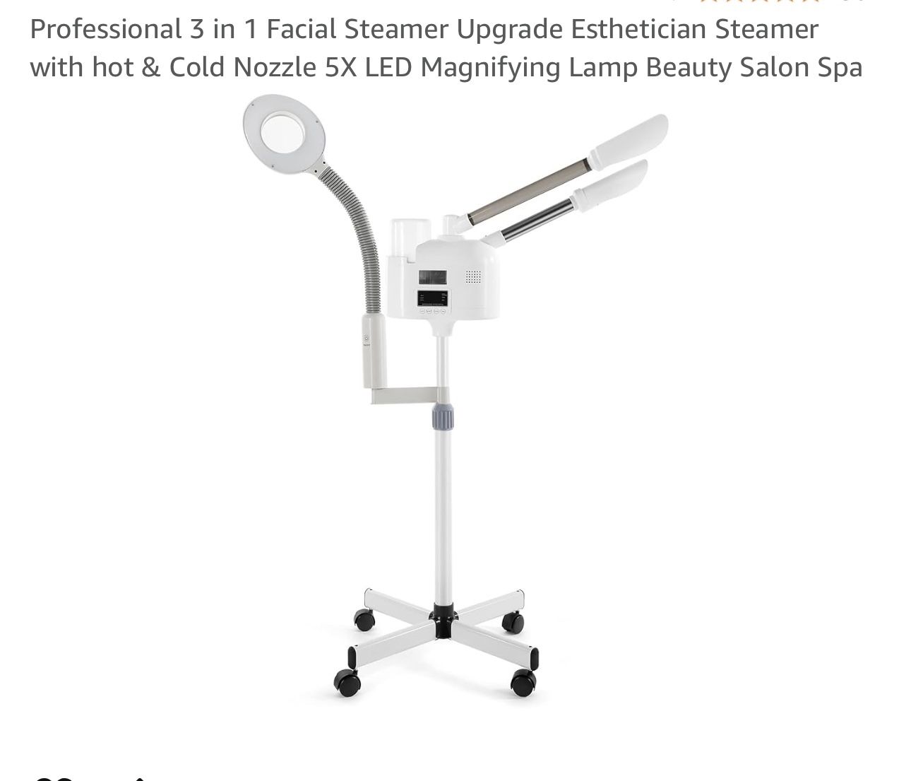 Professional 3 in 1 Facial Steamer upgrade aesthetician Steamer with Hot and Cold nozzle and 5x LED magnifying Lamp 