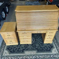 Nice Oak Desk And Matching File Cabinet