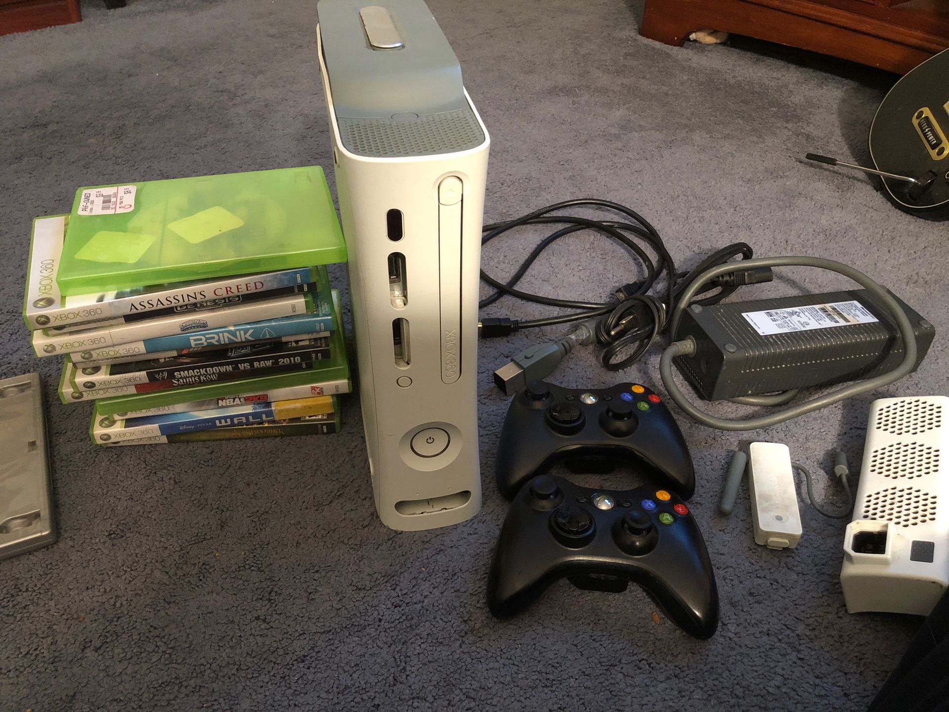 XBOX 360 with 2 Controllers, Intercooler, Wireless Adapter and 13 Games