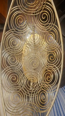 Gold / Silver Metallic Metal Filigree Wire Spiral Decorative Bowl.  30" H 20" L