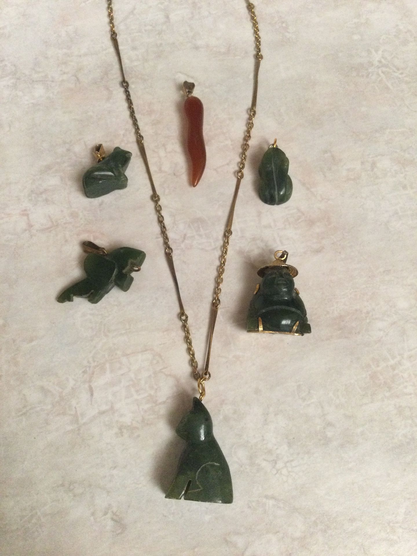 Gold Filled Chain with 6 Jade Pendants