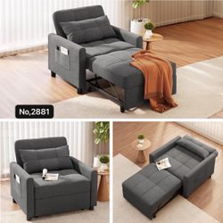 Convertible Sofa Chair Bed, 3-in-1 Linen Pull Out Chair,Multi-Functional Sleeper Chair Bed;Adjustable Backrest Recliner;Modern Linen Fabric, Dark Gray