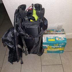  Grey Playpen Crib & Box Of Pampers 