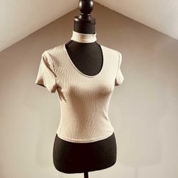 New Small Beige Choker Crop Top