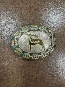 Oval Brass Belt Buckle with Elk Design