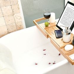 Luxury BathTub Bamboo Caddy Tray Freestanding 