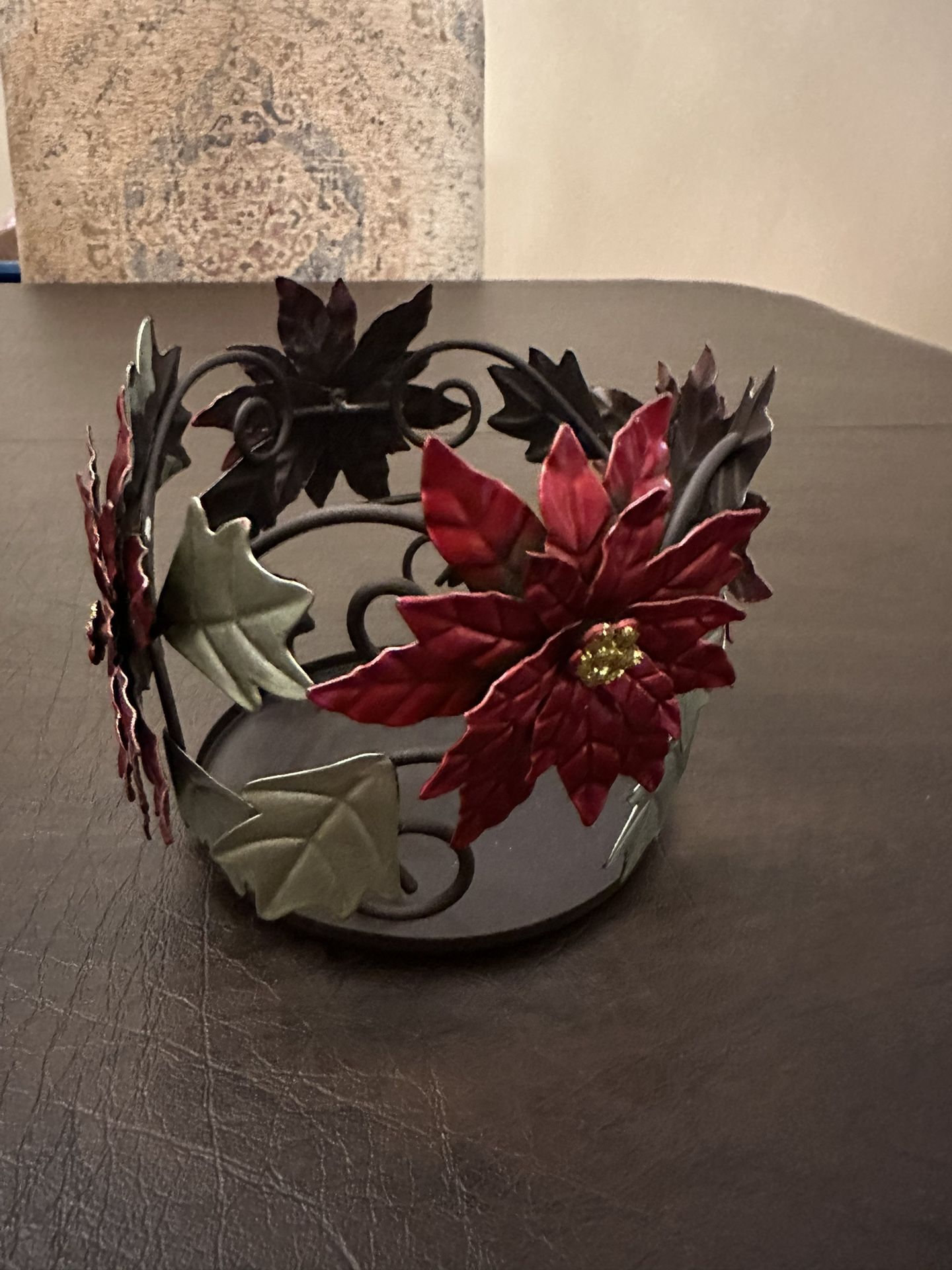 Decorative Christmas Poinsettia Candle Holder