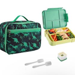 Dinosaur Lunch Bag with Leak proof Lunch box Lunch Bags 6-Compartment Box 4-6hrs Insulated, Green