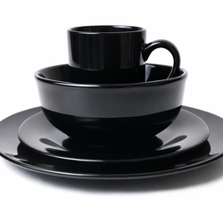 Modern Black Dinnerware Set Cup Bowl Plate  glossy élégant kitchenette tableware