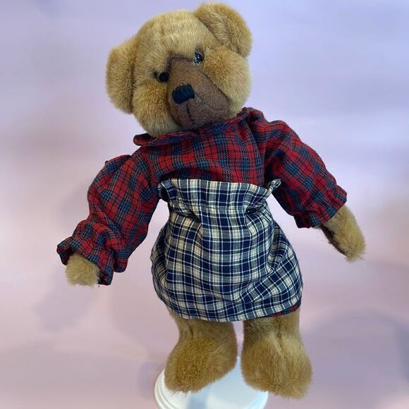 HEARTFELT COLLECTIBLE 1997 10" JOINTED TEDDY BEAR by SHELLY BEARS & CO. In Plaid