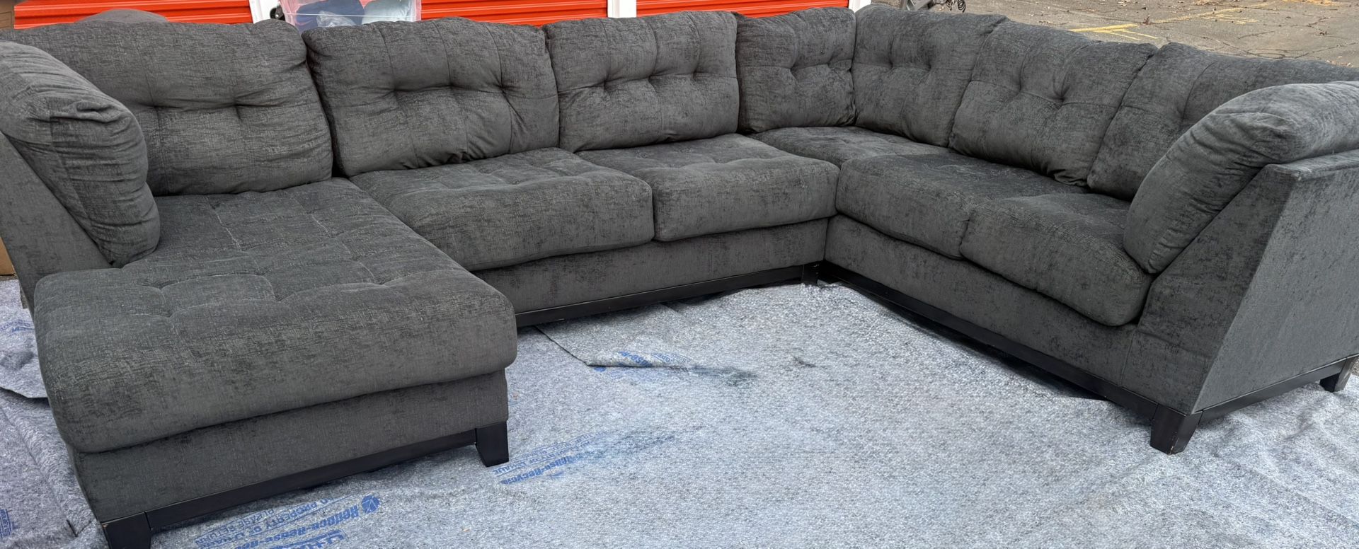 Gray Ashley Woven Wool U Shaped Sofa Sectional- DELIVERY AVAILABLE