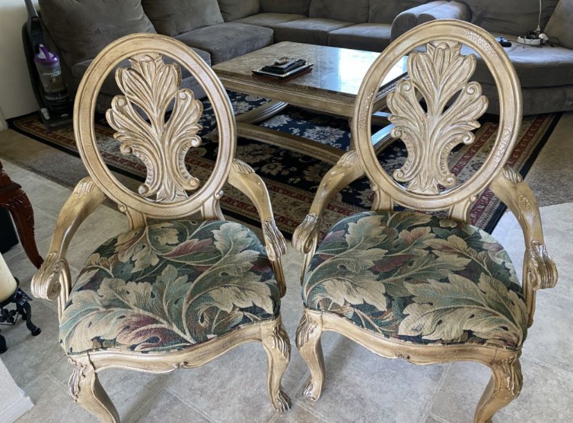  Hand Craved Vintage  Italian Wood 2 Chairs
