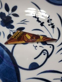 Vintage Cloisonné Fan Collectable Autumn Enamel Geometric Triangle Bar Pin Gold Tone