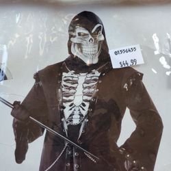 Crypt master skeleton black robe hood, with grommets, chain, skull mask L 42-44