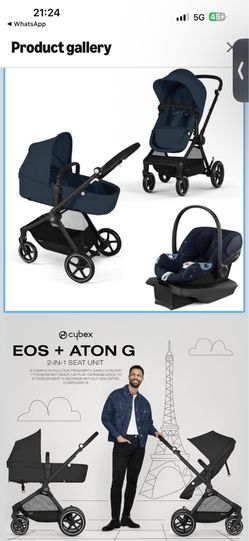 Cybex EOS 5-in-1 Travel System Stroller + Lightweight Aton G Infant Car Seat, Ocean Blue