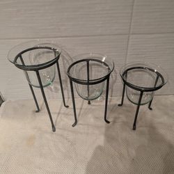Glass and Wrought Iron Decorative Stands 
