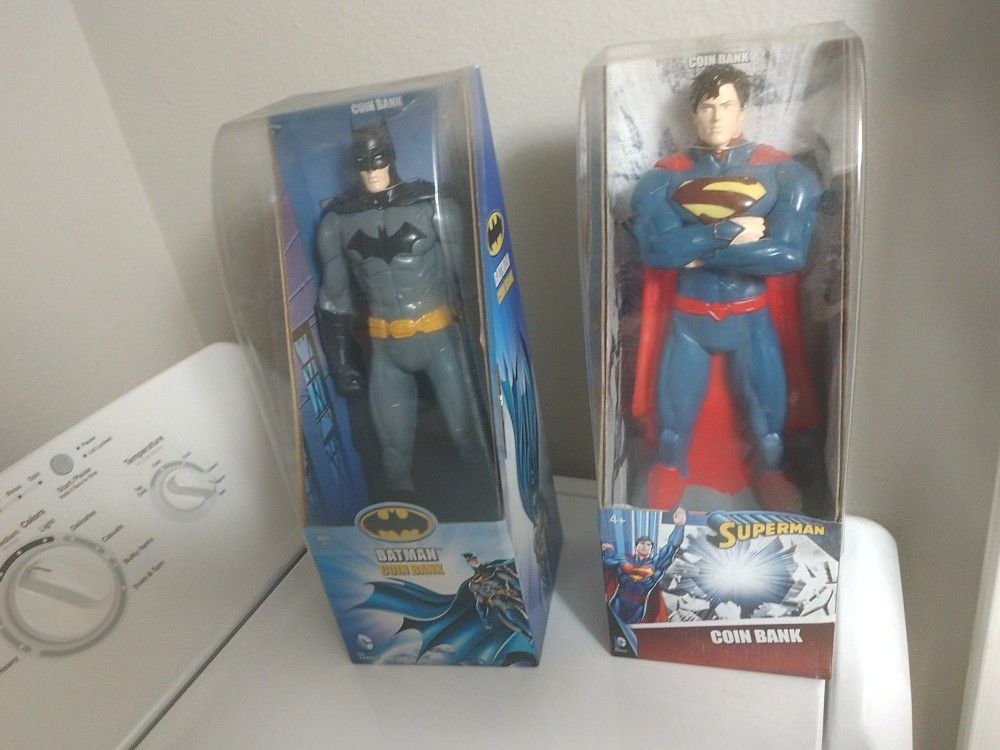 DC Comics Superman and Batman 14" Action Figure Collectible Coin Bank - New
