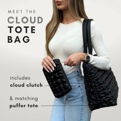 New, 2 PCS Set. THE CLOUD TOTE BAG, fashionable puffer tote bag with an insert puffer bag is cute, functional, modern, large quilted tote.