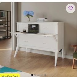 Murphy Bed Desk with 6" Mattress and Built-in Charging Station