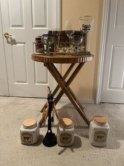 Collectible / Vintage Beer Glasses and Beer Stein. Wine Glass And Bottle Wine Opener. Mexican Hand Blown Blue Rim Margarita Glasses