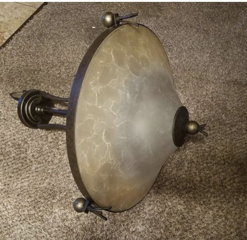 3-light Rustic Iron Pendant with Antique Ivory glass shade Chandelier