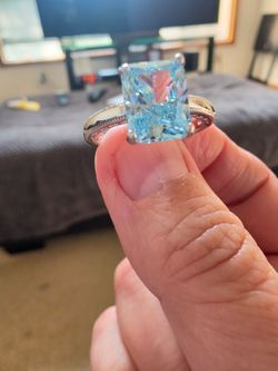 Radiant ice blue moissanite ring size 8